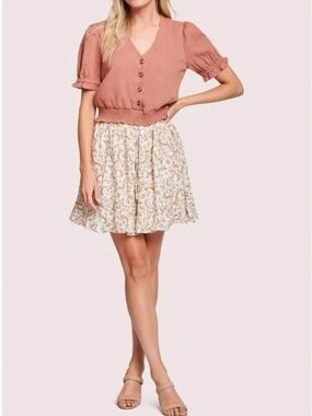 Lost + Wander Floral Ruffle Mini Skirt NWT Feminine Cottagecore Coquette Flowy M